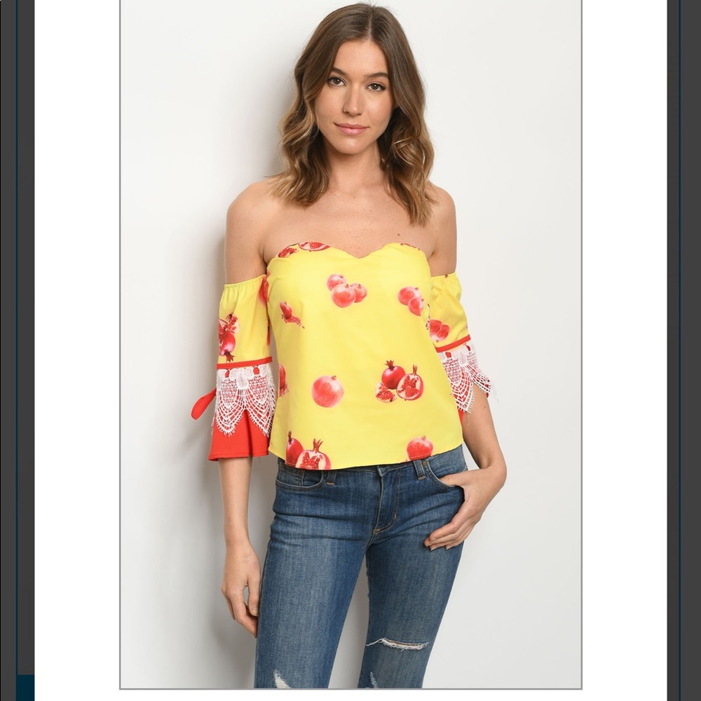 YELLOW POMEGRANATE PRINT TOP